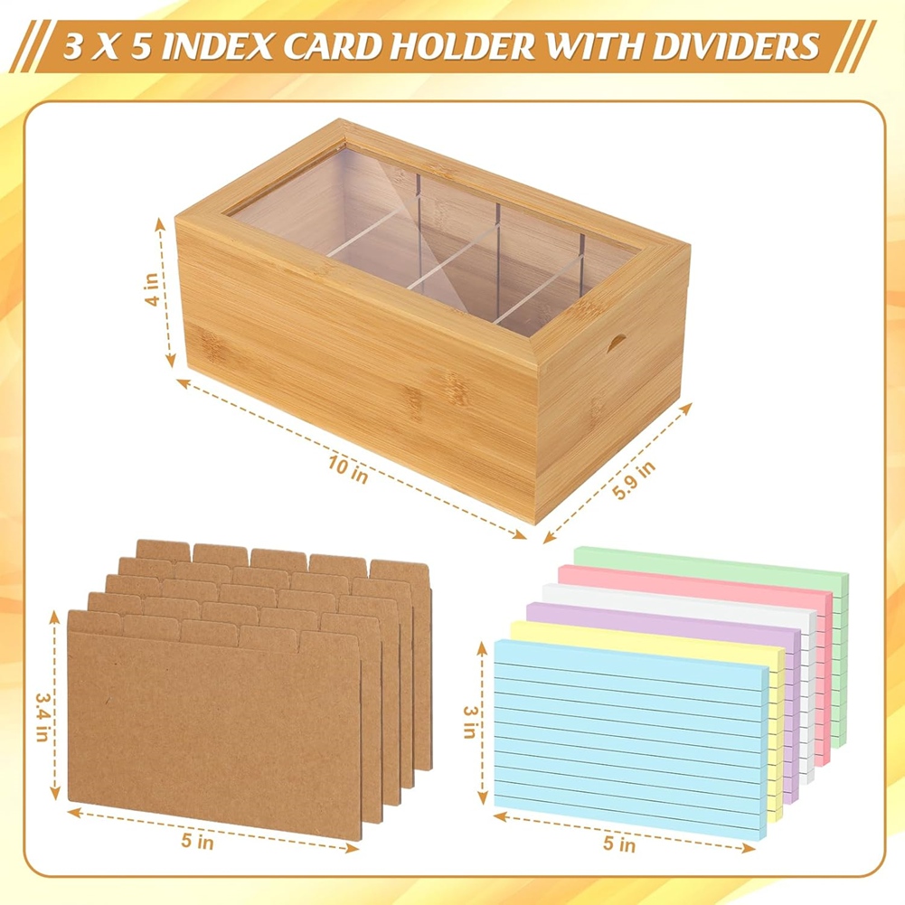 ABUA Bamboo Index Card Organiz - Card Index Box 评论和价格